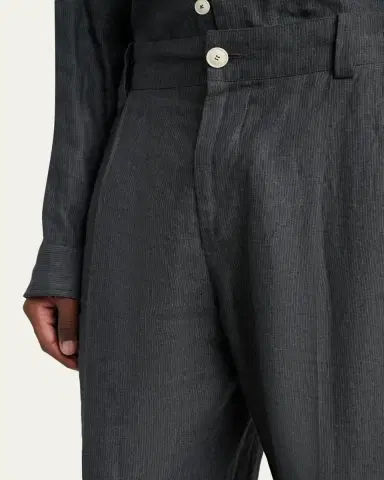 Jacquemus Men's Linen Hairline Stripe Pleated Trousers | Thumbnail 5 Jacquemus Men's Linen Hairline Stripe Pleated Trousers | Thumbnail 5