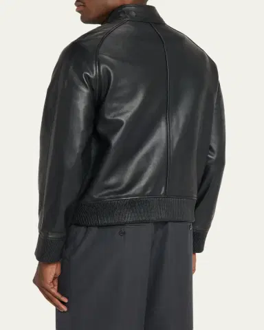 OFFICINE GÉNÉRALE Men's Leather Band-Collar Biker Jacket | Thumbnail 3 OFFICINE GÉNÉRALE Men's Leather Band-Collar Biker Jacket | Thumbnail 3