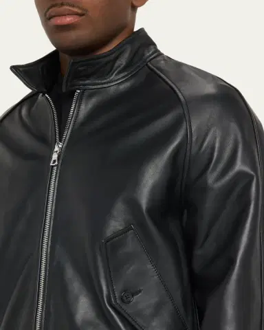 OFFICINE GÉNÉRALE Men's Leather Band-Collar Biker Jacket | Thumbnail 5 OFFICINE GÉNÉRALE Men's Leather Band-Collar Biker Jacket | Thumbnail 5