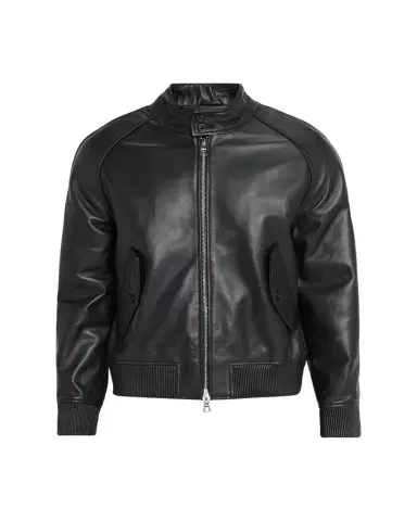 OFFICINE GÉNÉRALE Men's Leather Band-Collar Biker Jacket | Thumbnail 1 OFFICINE GÉNÉRALE Men's Leather Band-Collar Biker Jacket | Thumbnail 1