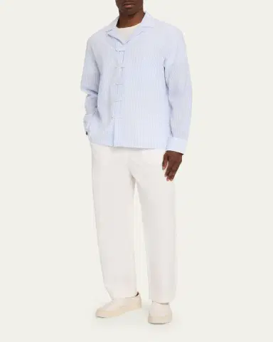 OFFICINE GÉNÉRALE Men's Cotton Wide-Leg Drawstring Trousers | Thumbnail 2 OFFICINE GÉNÉRALE Men's Cotton Wide-Leg Drawstring Trousers | Thumbnail 2