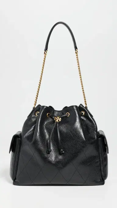 Tory Burch Charlie Quilted Large Drawstring Shoulder Bag Black One Size | Thumbnail 2 Tory Burch Charlie Quilted Large Drawstring Shoulder Bag Black One Size | Thumbnail 2