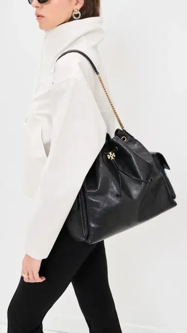 Tory Burch Charlie Quilted Large Drawstring Shoulder Bag Black One Size | Thumbnail 3 Tory Burch Charlie Quilted Large Drawstring Shoulder Bag Black One Size | Thumbnail 3