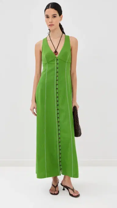 Rosie Assoulin Row, Row, Row Your Buttons Dress Grass Green | Thumbnail 2 Rosie Assoulin Row, Row, Row Your Buttons Dress Grass Green | Thumbnail 2