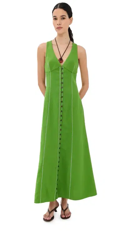 Rosie Assoulin Row, Row, Row Your Buttons Dress Grass Green | Thumbnail 1 Rosie Assoulin Row, Row, Row Your Buttons Dress Grass Green | Thumbnail 1