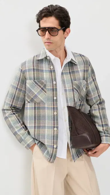 Wax London Whiting Basket Weave Overshirt Blue/Green | Thumbnail 2 Wax London Whiting Basket Weave Overshirt Blue/Green | Thumbnail 2