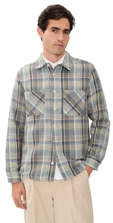 Wax London Whiting Basket Weave Overshirt Blue/Green | Thumbnail 1 Wax London Whiting Basket Weave Overshirt Blue/Green | Thumbnail 1