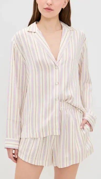 Lunya Washable ilk Button Up Short et Wisteria tripe | Thumbnail 2 Lunya Washable ilk Button Up Short et Wisteria tripe | Thumbnail 2