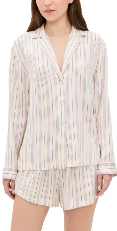 Lunya Washable ilk Button Up Short et Wisteria tripe | Thumbnail 1 Lunya Washable ilk Button Up Short et Wisteria tripe | Thumbnail 1