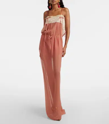 Saint Laurent Lace-trimmed silk crêpe muslin maxi dress | Thumbnail 2 Saint Laurent Lace-trimmed silk crêpe muslin maxi dress | Thumbnail 2