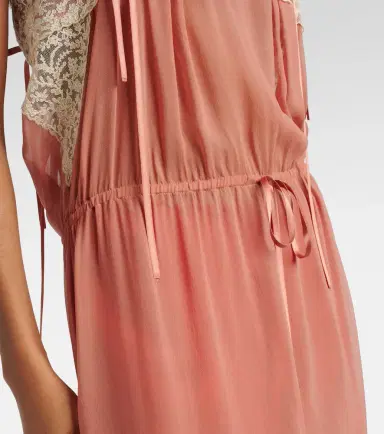 Saint Laurent Lace-trimmed silk crêpe muslin maxi dress | Thumbnail 3 Saint Laurent Lace-trimmed silk crêpe muslin maxi dress | Thumbnail 3
