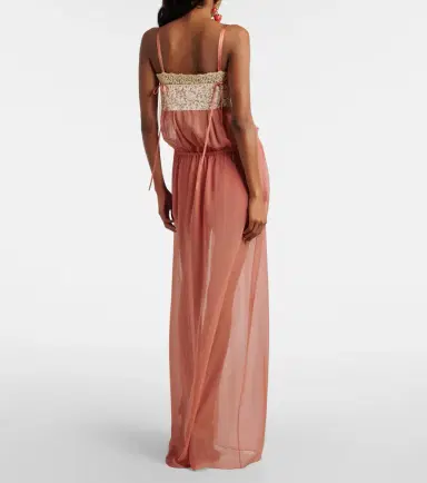 Saint Laurent Lace-trimmed silk crêpe muslin maxi dress | Thumbnail 6 Saint Laurent Lace-trimmed silk crêpe muslin maxi dress | Thumbnail 6