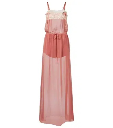Saint Laurent Lace-trimmed silk crêpe muslin maxi dress | Thumbnail 1 Saint Laurent Lace-trimmed silk crêpe muslin maxi dress | Thumbnail 1