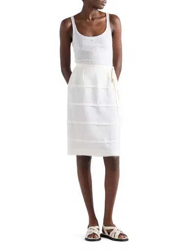Prada Women's Embroidered Slubbed Linen Skirt - White | Thumbnail 2 Prada Women's Embroidered Slubbed Linen Skirt - White | Thumbnail 2