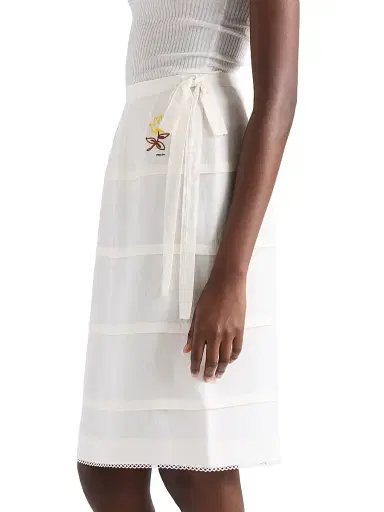 Prada Women's Embroidered Slubbed Linen Skirt - White | Thumbnail 4 Prada Women's Embroidered Slubbed Linen Skirt - White | Thumbnail 4