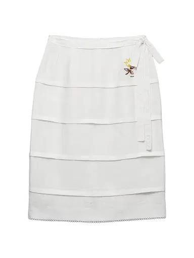 Prada Women's Embroidered Slubbed Linen Skirt - White | Thumbnail 1 Prada Women's Embroidered Slubbed Linen Skirt - White | Thumbnail 1