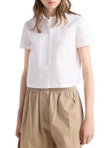 Prada Women's Short-Sleeved Linen Muslin Shirt - White | Thumbnail 3 Prada Women's Short-Sleeved Linen Muslin Shirt - White | Thumbnail 3