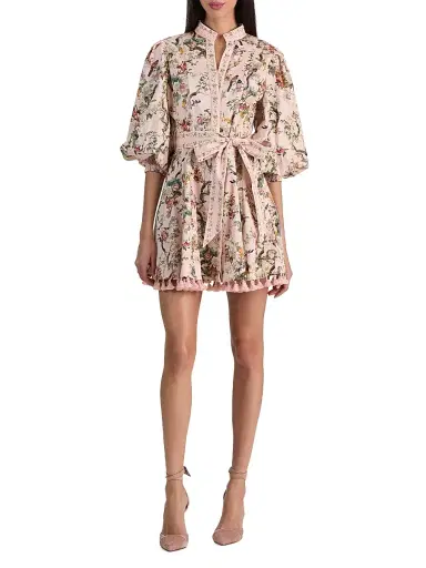 Alice + Olivia Women's Lucy Stretch-Cotton Tie-Waist Minidress - Sunset Grove English Rose - Size 2 | Thumbnail 2 Alice + Olivia Women's Lucy Stretch-Cotton Tie-Waist Minidress - Sunset Grove English Rose - Size 2 | Thumbnail 2