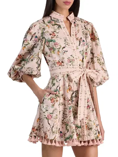 Alice + Olivia Women's Lucy Stretch-Cotton Tie-Waist Minidress - Sunset Grove English Rose - Size 2 | Thumbnail 4 Alice + Olivia Women's Lucy Stretch-Cotton Tie-Waist Minidress - Sunset Grove English Rose - Size 2 | Thumbnail 4