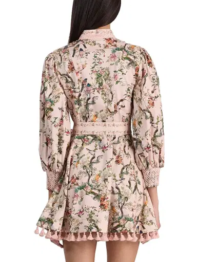 Alice + Olivia Women's Lucy Stretch-Cotton Tie-Waist Minidress - Sunset Grove English Rose - Size 2 | Thumbnail 5 Alice + Olivia Women's Lucy Stretch-Cotton Tie-Waist Minidress - Sunset Grove English Rose - Size 2 | Thumbnail 5