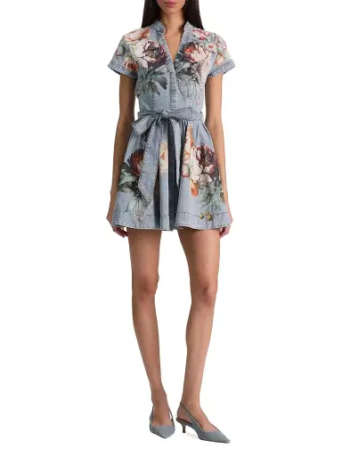ALICE + OLIVIA Women's Lucy Floral Cotton Denim A-Line Mini-Shirtdress - Sierra Vintage Multi | Thumbnail 2 ALICE + OLIVIA Women's Lucy Floral Cotton Denim A-Line Mini-Shirtdress - Sierra Vintage Multi | Thumbnail 2