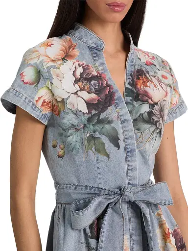 ALICE + OLIVIA Women's Lucy Floral Cotton Denim A-Line Mini-Shirtdress - Sierra Vintage Multi | Thumbnail 6 ALICE + OLIVIA Women's Lucy Floral Cotton Denim A-Line Mini-Shirtdress - Sierra Vintage Multi | Thumbnail 6
