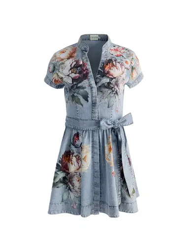 ALICE + OLIVIA Women's Lucy Floral Cotton Denim A-Line Mini-Shirtdress - Sierra Vintage Multi | Thumbnail 1 ALICE + OLIVIA Women's Lucy Floral Cotton Denim A-Line Mini-Shirtdress - Sierra Vintage Multi | Thumbnail 1