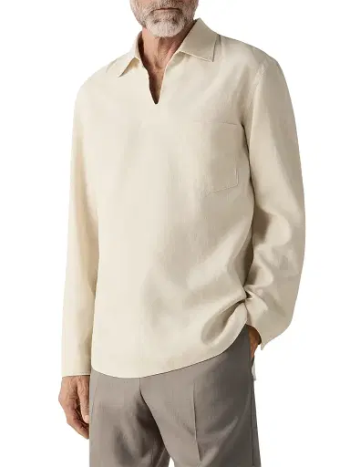ZEGNA Men's Oasi Lino Polo Shirt - Light Taupe | Thumbnail 2 ZEGNA Men's Oasi Lino Polo Shirt - Light Taupe | Thumbnail 2