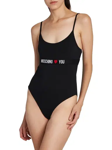 MOSCHINO Women's " Loves You" Stretch-Cotton Jersey Bodysuit - Black - Size Large | Thumbnail 3 MOSCHINO Women's " Loves You" Stretch-Cotton Jersey Bodysuit - Black - Size Large | Thumbnail 3