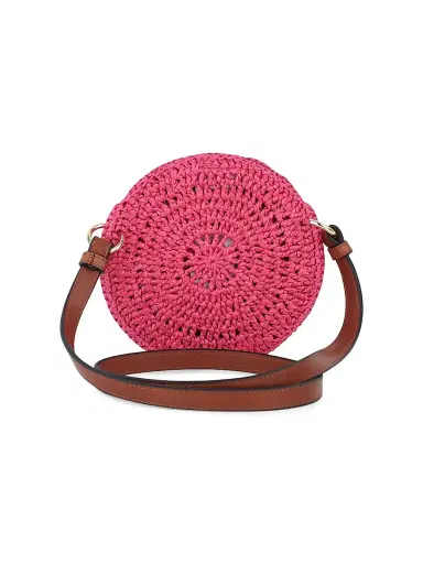 Chloé Girl's Logo Straw Crossbody Bag - Fuschia | Thumbnail 2 Chloé Girl's Logo Straw Crossbody Bag - Fuschia | Thumbnail 2