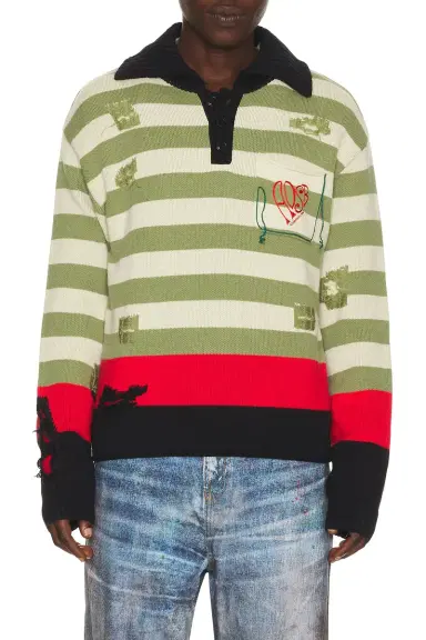 ANDERSSON BELL Stripe Damaged Polo Sweater | Thumbnail 1 ANDERSSON BELL Stripe Damaged Polo Sweater | Thumbnail 1