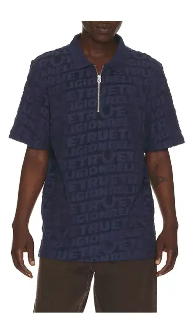 True Religion Logo Terry Knit Zip Polo | Thumbnail 1 True Religion Logo Terry Knit Zip Polo | Thumbnail 1