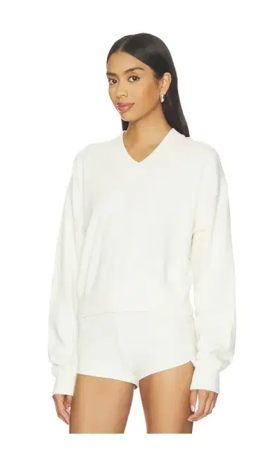 ÉTERNE Lightweight French Terry Cropped V-neck Sweatshirt | Thumbnail 2 ÉTERNE Lightweight French Terry Cropped V-neck Sweatshirt | Thumbnail 2
