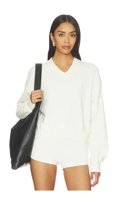 ÉTERNE Lightweight French Terry Cropped V-neck Sweatshirt | Thumbnail 1 ÉTERNE Lightweight French Terry Cropped V-neck Sweatshirt | Thumbnail 1