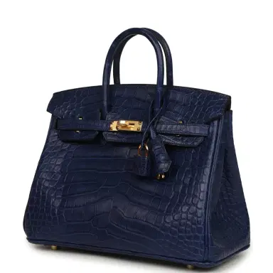HERMÈS Hermes Birkin 25 Bleu Saphir Matte Alligator Gold Hardware | Thumbnail 5 HERMÈS Hermes Birkin 25 Bleu Saphir Matte Alligator Gold Hardware | Thumbnail 5