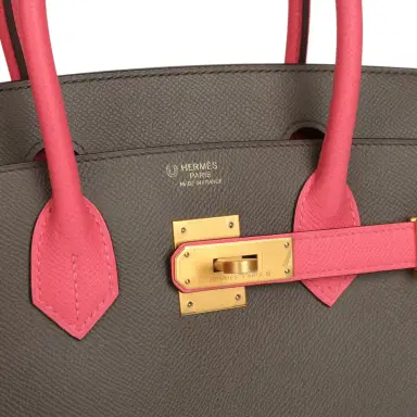 HERMÈS Hermes Special Order (HSS) Birkin 30 Etain and Rose Azalee Epsom Brushed Gold Hardware | Thumbnail 7 HERMÈS Hermes Special Order (HSS) Birkin 30 Etain and Rose Azalee Epsom Brushed Gold Hardware | Thumbnail 7