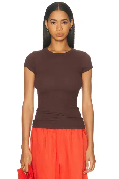 Enza Costa Textured Rib Cap Sleeve Crewneck Tee | Thumbnail 1 Enza Costa Textured Rib Cap Sleeve Crewneck Tee | Thumbnail 1