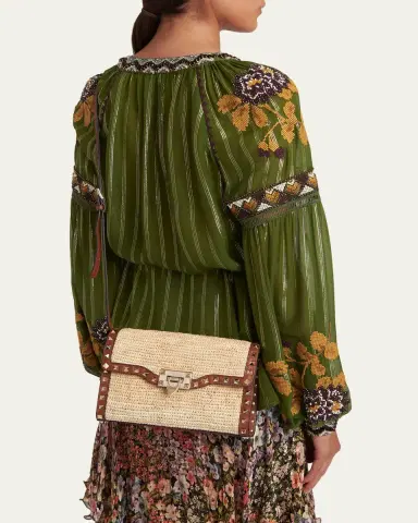 Valentino Garavani Small Rockstud-Trim Viscose Raffia Crossbody Bag | Thumbnail 2 Valentino Garavani Small Rockstud-Trim Viscose Raffia Crossbody Bag | Thumbnail 2