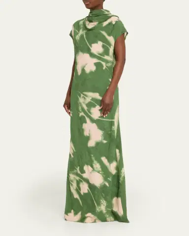 Lela Rose Abstract Floral Crepe A-Line Cap-Sleeve Gown | Thumbnail 4 Lela Rose Abstract Floral Crepe A-Line Cap-Sleeve Gown | Thumbnail 4