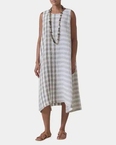 Eskandar Linen 3/4-Length Side Pleated Sleeveless Dress | Thumbnail 5 Eskandar Linen 3/4-Length Side Pleated Sleeveless Dress | Thumbnail 5