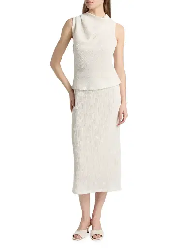 Vince Women's Shadow Grid Cowlneck Top - Chalk | Thumbnail 2 Vince Women's Shadow Grid Cowlneck Top - Chalk | Thumbnail 2