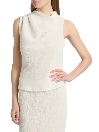Vince Women's Shadow Grid Cowlneck Top - Chalk | Thumbnail 3 Vince Women's Shadow Grid Cowlneck Top - Chalk | Thumbnail 3