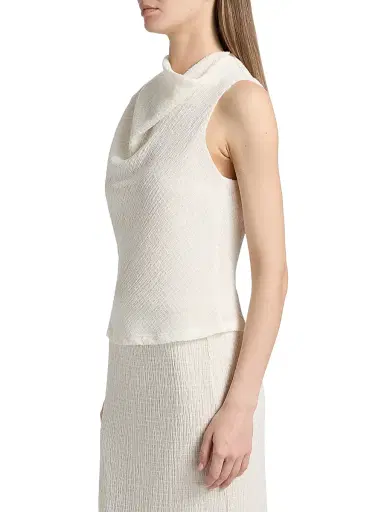 Vince Women's Shadow Grid Cowlneck Top - Chalk | Thumbnail 4 Vince Women's Shadow Grid Cowlneck Top - Chalk | Thumbnail 4