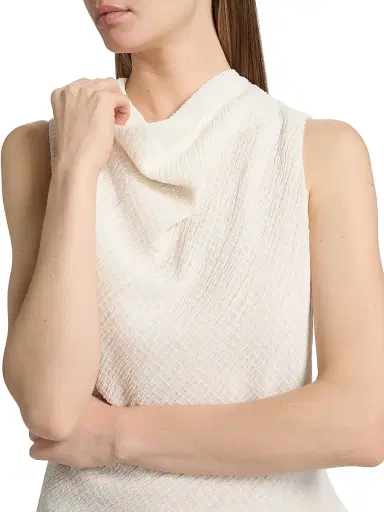 Vince Women's Shadow Grid Cowlneck Top - Chalk | Thumbnail 6 Vince Women's Shadow Grid Cowlneck Top - Chalk | Thumbnail 6