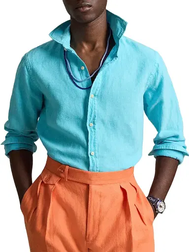 Polo Ralph Lauren Men's Linen Button-Front Shirt - Perfect Turquoise | Thumbnail 5 Polo Ralph Lauren Men's Linen Button-Front Shirt - Perfect Turquoise | Thumbnail 5