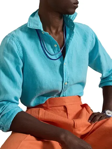 Polo Ralph Lauren Men's Linen Button-Front Shirt - Perfect Turquoise | Thumbnail 6 Polo Ralph Lauren Men's Linen Button-Front Shirt - Perfect Turquoise | Thumbnail 6