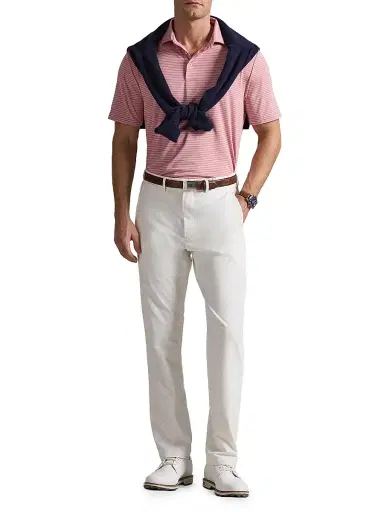 RLX Ralph Lauren Men's Striped Lightweight Airflow Knit Polo Shirt - Desert Rose Office Blue | Thumbnail 2 RLX Ralph Lauren Men's Striped Lightweight Airflow Knit Polo Shirt - Desert Rose Office Blue | Thumbnail 2