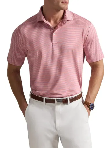 RLX Ralph Lauren Men's Striped Lightweight Airflow Knit Polo Shirt - Desert Rose Office Blue | Thumbnail 3 RLX Ralph Lauren Men's Striped Lightweight Airflow Knit Polo Shirt - Desert Rose Office Blue | Thumbnail 3