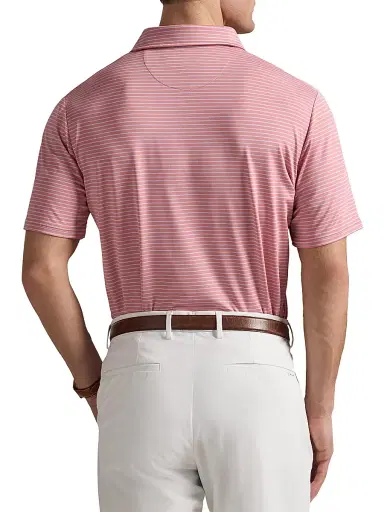 RLX Ralph Lauren Men's Striped Lightweight Airflow Knit Polo Shirt - Desert Rose Office Blue | Thumbnail 4 RLX Ralph Lauren Men's Striped Lightweight Airflow Knit Polo Shirt - Desert Rose Office Blue | Thumbnail 4