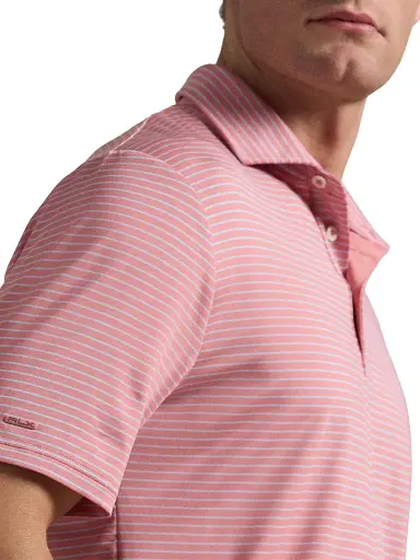 RLX Ralph Lauren Men's Striped Lightweight Airflow Knit Polo Shirt - Desert Rose Office Blue | Thumbnail 5 RLX Ralph Lauren Men's Striped Lightweight Airflow Knit Polo Shirt - Desert Rose Office Blue | Thumbnail 5